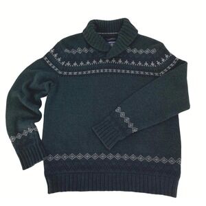 Fair Isle Nordic Shawl Collar Sweater XL Forest Green Preppy Dark Academia